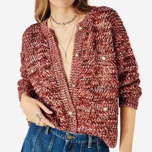 ‼️Final sale❗️ba&sh Women’s Cardigan, size L, Marled Button-Up in Bordeaux NWT